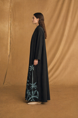Zainah Cut Abaya - Off White and Light Grey Flower Art Work