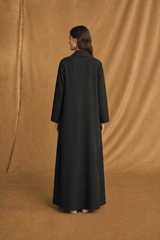 Zainah Cut Abaya - Off White and Light Grey Flower Art Work