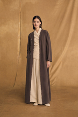 V Neck Abaya - Curvy Machine Embroidery