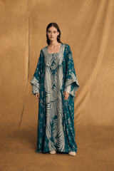 Box Neck Kaftan - Silver Leaf Bead Lace