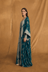 Box Neck Kaftan - Silver Leaf Bead Lace