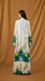 Zainah Cut Abaya - Light Cream with Sea Green