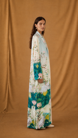 Zainah Cut Abaya - Light Cream with Sea Green