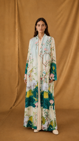 Zainah Cut Abaya - Light Cream with Sea Green