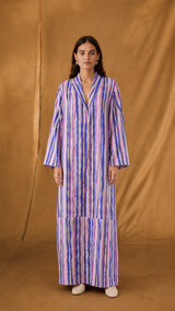 Zainah Cut Abaya - Off White Lavender and Purple Stripe