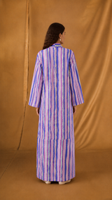 Zainah Cut Abaya - Off White Lavender and Purple Stripe