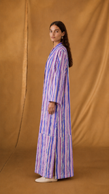 Zainah Cut Abaya - Off White Lavender and Purple Stripe