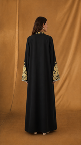 Chinese Collar Abaya - Yellow Sequin Bead Lace