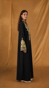Chinese Collar Abaya - Yellow Sequin Bead Lace