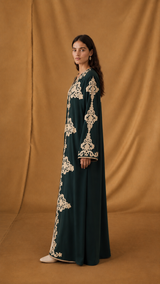 v Neck Abaya - Boder and Curvy Flower Lace