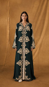 v Neck Abaya - Boder and Curvy Flower Lace