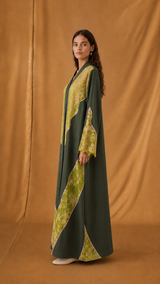 v Neck Abaya - Light Green with Pink Floral Toor Panel