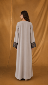 v Neck Abaya - Black with Biege Toor Lace