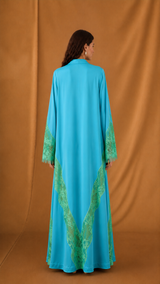 v Neck Abaya - Green Floral Toor Panel