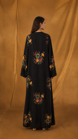 Round Neck Abaya - Black With Green&nbsp;