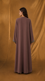 V Neck Abaya - Metal Bead Emb