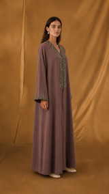 V Neck Abaya - Metal Bead Emb