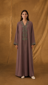 V Neck Abaya - Metal Bead Emb
