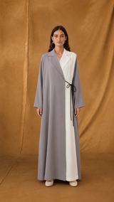 Notched Collar Abaya - Mixed Colour - Mixed Fabric