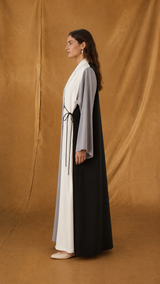 Notched Collar Abaya - Mixed Colour - Mixed Fabric