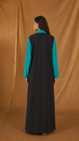 Notched Collar Abaya - Mixed Colour Front and Back - Mixed Fabric