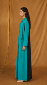 Notched Collar Abaya - Mixed Colour Front and Back - Mixed Fabric
