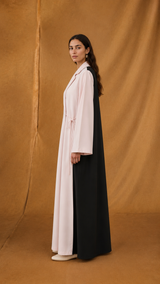 Notched Collar Abaya - Mixed Colour Front and Back - Mixed Fabric