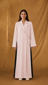 Notched Collar Abaya - Mixed Colour Front and Back - Mixed Fabric