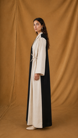 Notched Collar Abaya - Mixed Colour - Linen