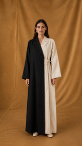 Notched Collar Abaya - Mixed Colour - Linen