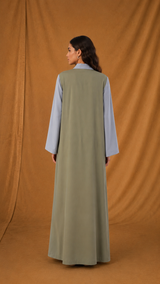 Notched Collar Abaya - Mixed Colour Front and Back - Mixed Fabric
