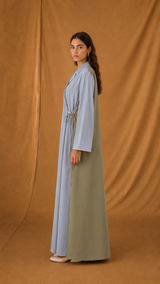 Notched Collar Abaya - Mixed Colour Front and Back - Mixed Fabric