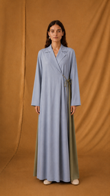 Notched Collar Abaya - Mixed Colour Front and Back - Mixed Fabric