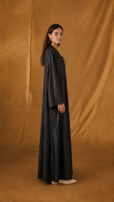 V Neck Abaya - Black Diamond Glitter