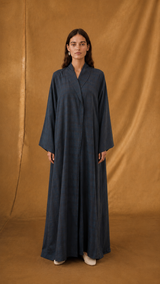 Zainah Cut Abaya - Navy Blue with Square Stripe