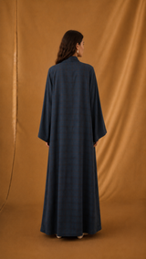 Zainah Cut Abaya - Navy Blue with Square Stripe