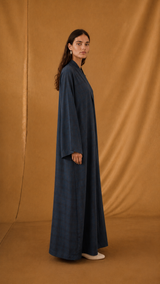 Zainah Cut Abaya - Navy Blue with Square Stripe