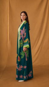 v Neck Stright Cut Abaya Silk in Digital Animal Printed&nbsp;
