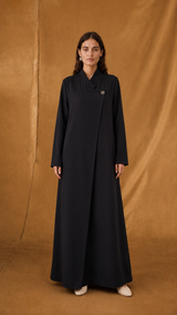 v Notch Cross Collar Abaya - Black