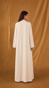 v Neck Abaya - Light Biege Curvy Lace