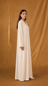v Neck Abaya - Light Biege Curvy Lace