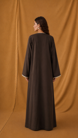 V Neck Abaya - Flower Bead Lace patch