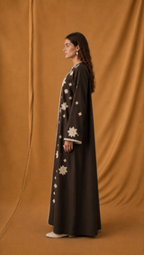 V Neck Abaya - Flower Bead Lace patch