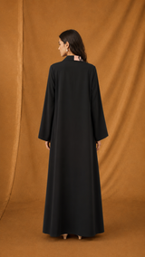Notched Collar Abaya - Black Floral Toor - Mixed Colour