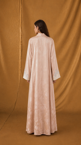 v High Neck Overlap Abaya - Flower Bead - Silk Emb