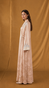 v High Neck Overlap Abaya - Flower Bead - Silk Emb