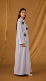 v Neck Abaya - Flower Sequin Bead Emb. on Front