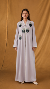 v Neck Abaya - Flower Sequin Bead Emb. on Front