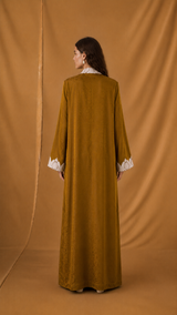 New Zainah cut abaya - Floral Curvy Lace - Silk Embossed