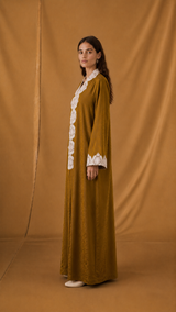 New Zainah cut abaya - Floral Curvy Lace - Silk Embossed